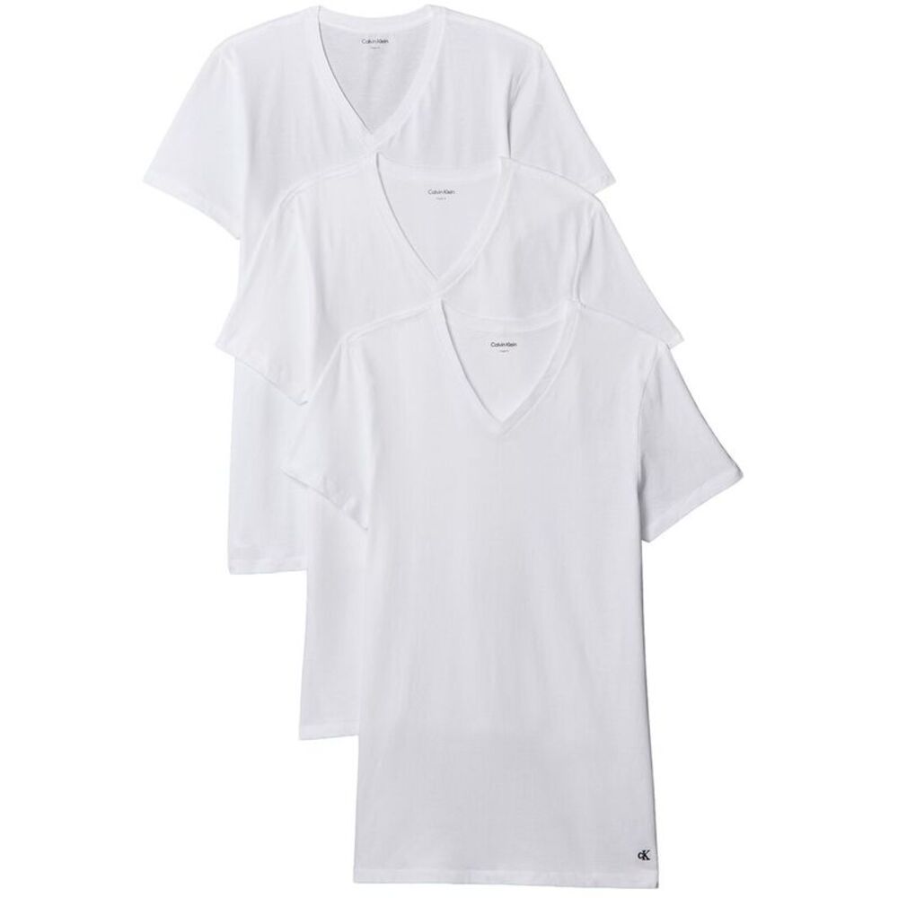 Calvin Klein Mens  Short Sleeve V-Neck 3-Pack, White